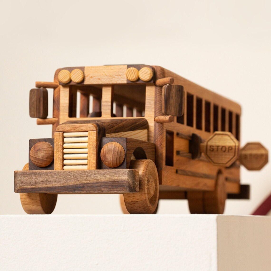 handcrafted wooden school bus