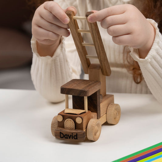 Mini Wooden Ladder Fire Truck – handmade wooden toy, photo 1