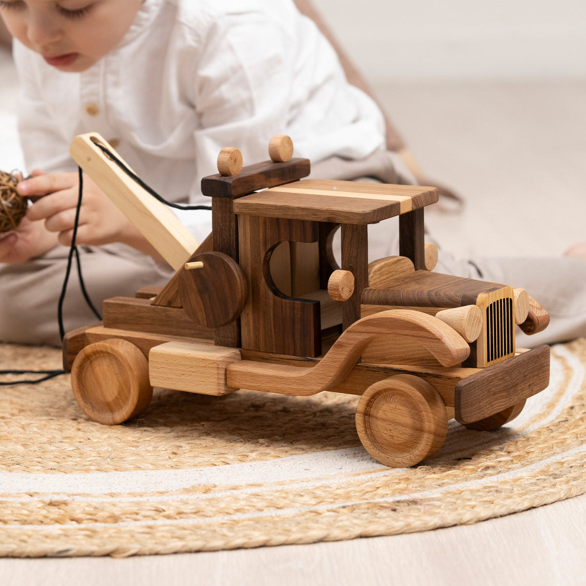 Large Wooden Wrecker Tow Truck with Crane – handmade wooden toy, photo 11