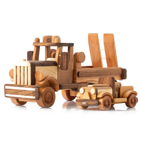 Wooden Big Tow Truck with Car