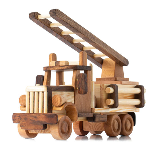 Handmade Wooden Fire Truck with Stair