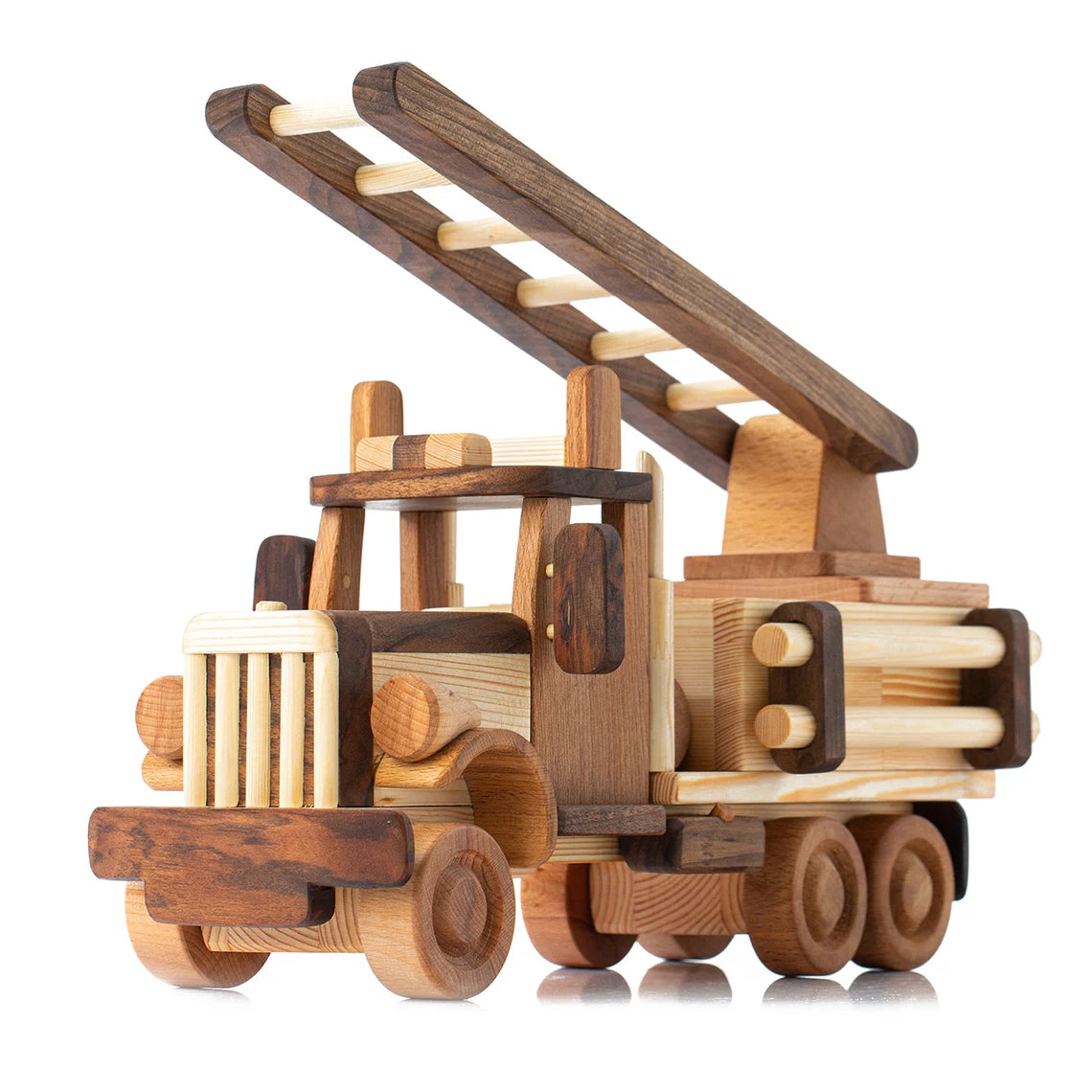 Handmade Wooden Fire Truck with Stair