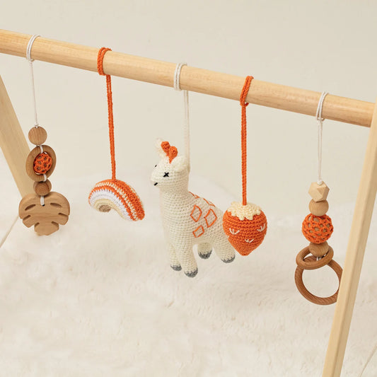 Earthy Tone Baby Gym, Wooden Play Gym with 5 Toys / Infant Activity Center / HANDMADE