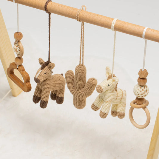 Horse Baby Play Gym, Wooden Baby Gym / Personalized Crochet Letters / HANDMADE