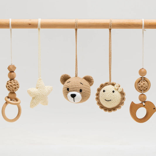 Activity Baby Play Gym, Wooden Toys With Handmade Hanging Crochet by KindWoodPecker