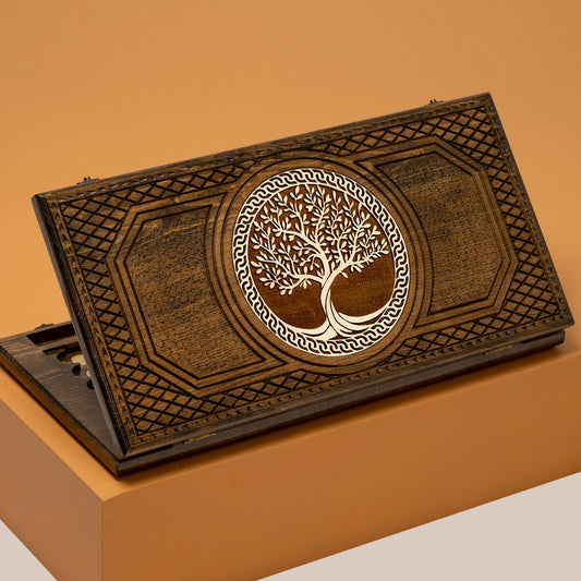Handmade Backgammon Set / Engraved Tree of Life / PERSONALIZED