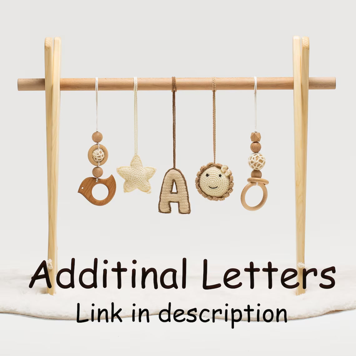Wooden Baby Mobile, Horse and Cactus Crocheted Toys / PERSONALIZED CROCHET LETTERS
