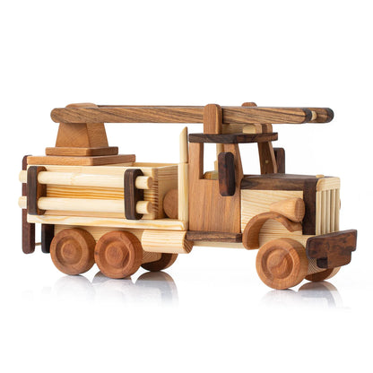 Handmade Wooden Fire Truck with Stair