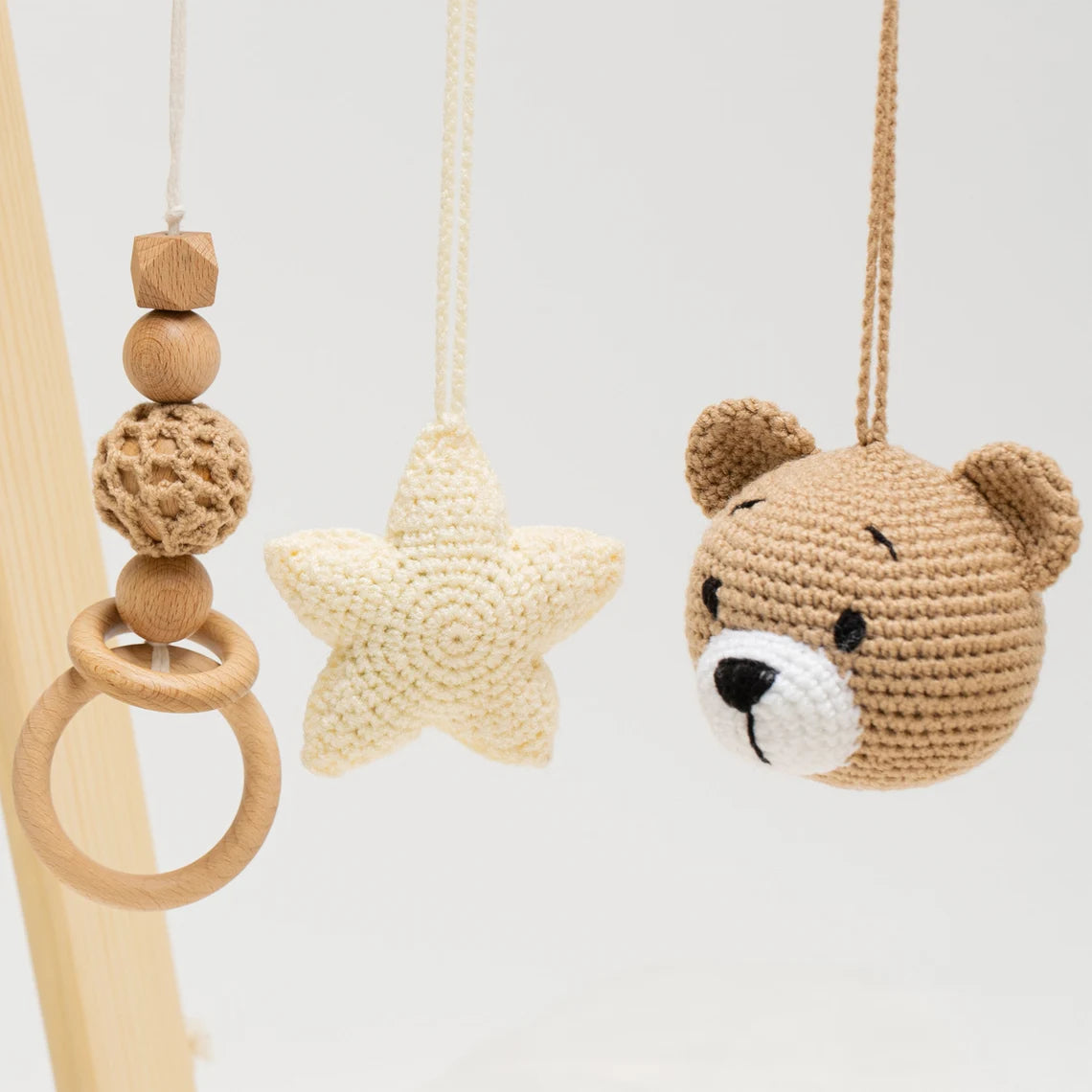 Activity Baby Play Gym, Wooden Toys With Handmade Hanging Crochet by KindWoodPecker