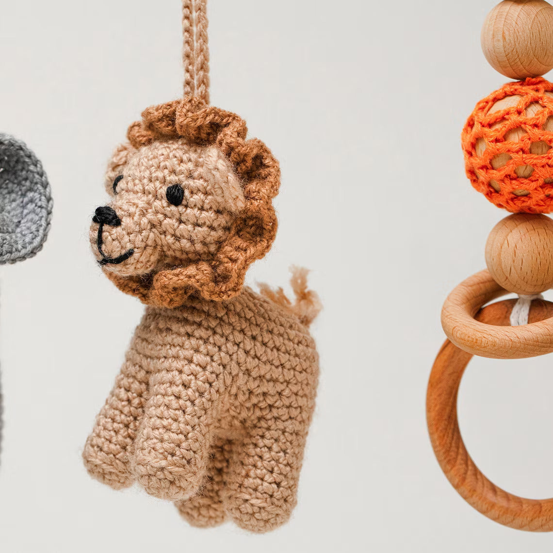 Safari Wooden Baby Gym / Eco Handmade Delight with Crocheted Hanging Toys