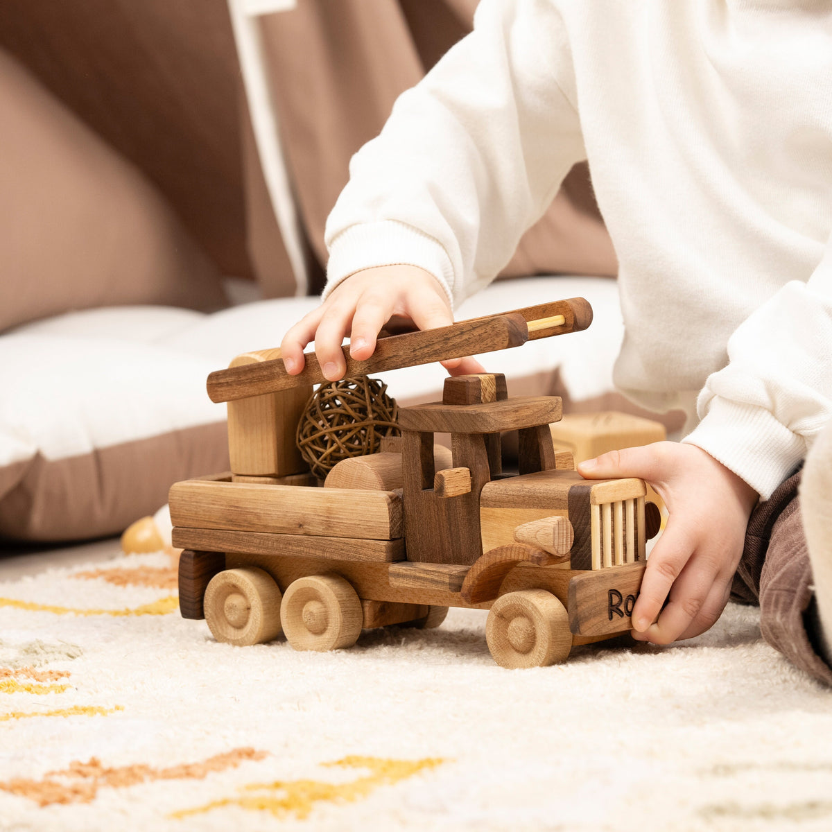 Wooden Fire Truck Toy with Name Engraving – handmade wooden toy, photo 4