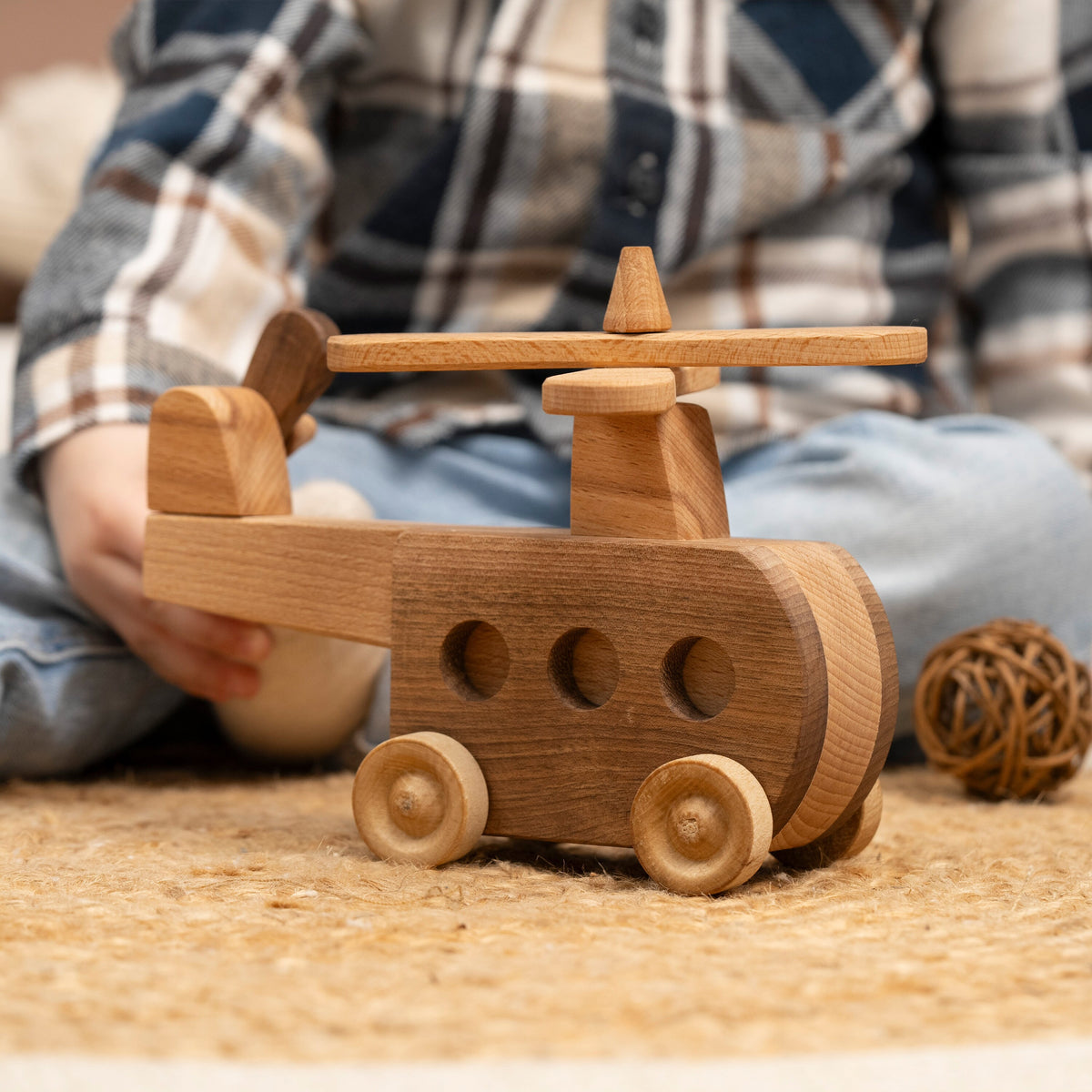 Sturdy Wooden Helicopter Toy with Hinged Back – handmade wooden toy, photo 7