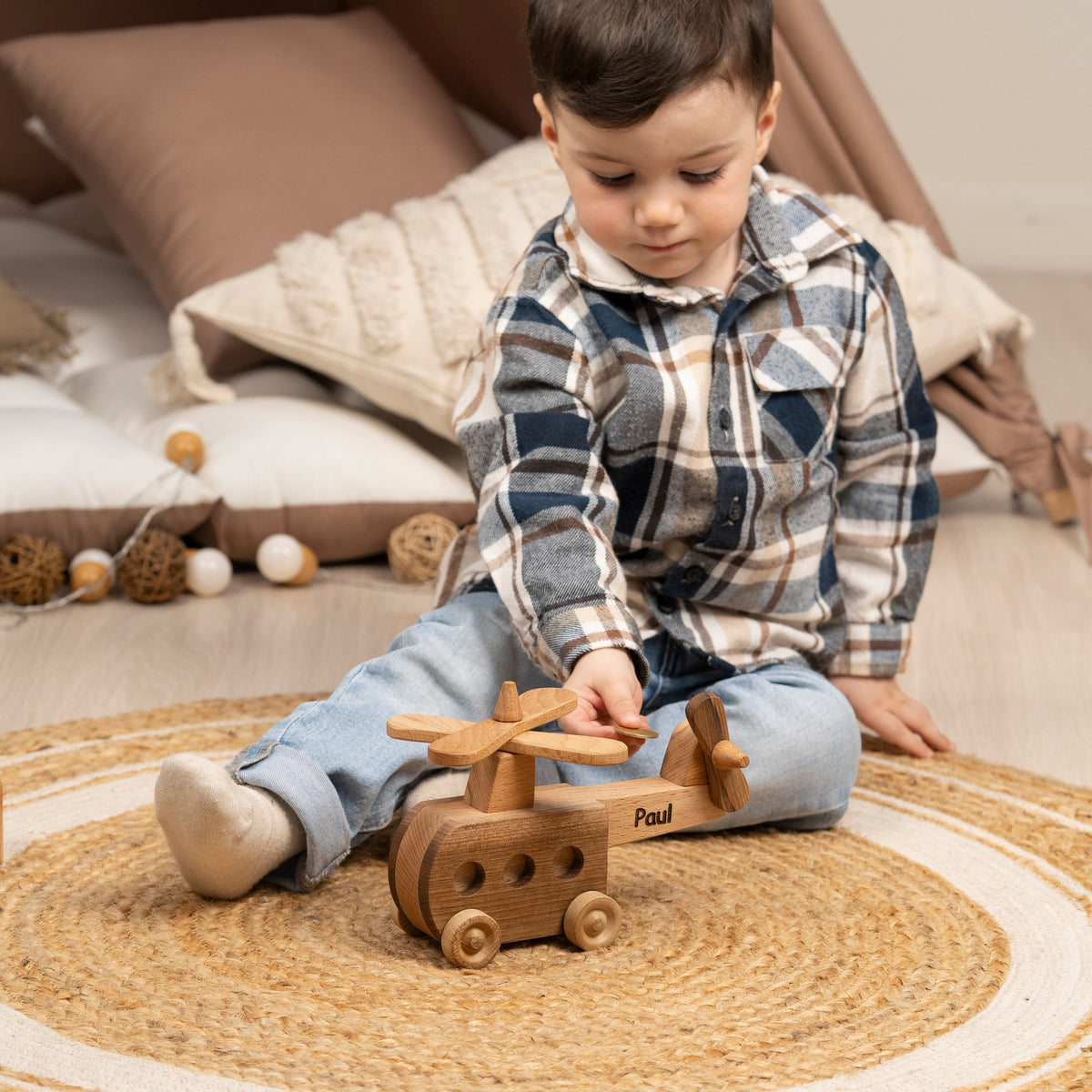 Sturdy Wooden Helicopter Toy with Hinged Back – handmade wooden toy, photo 4