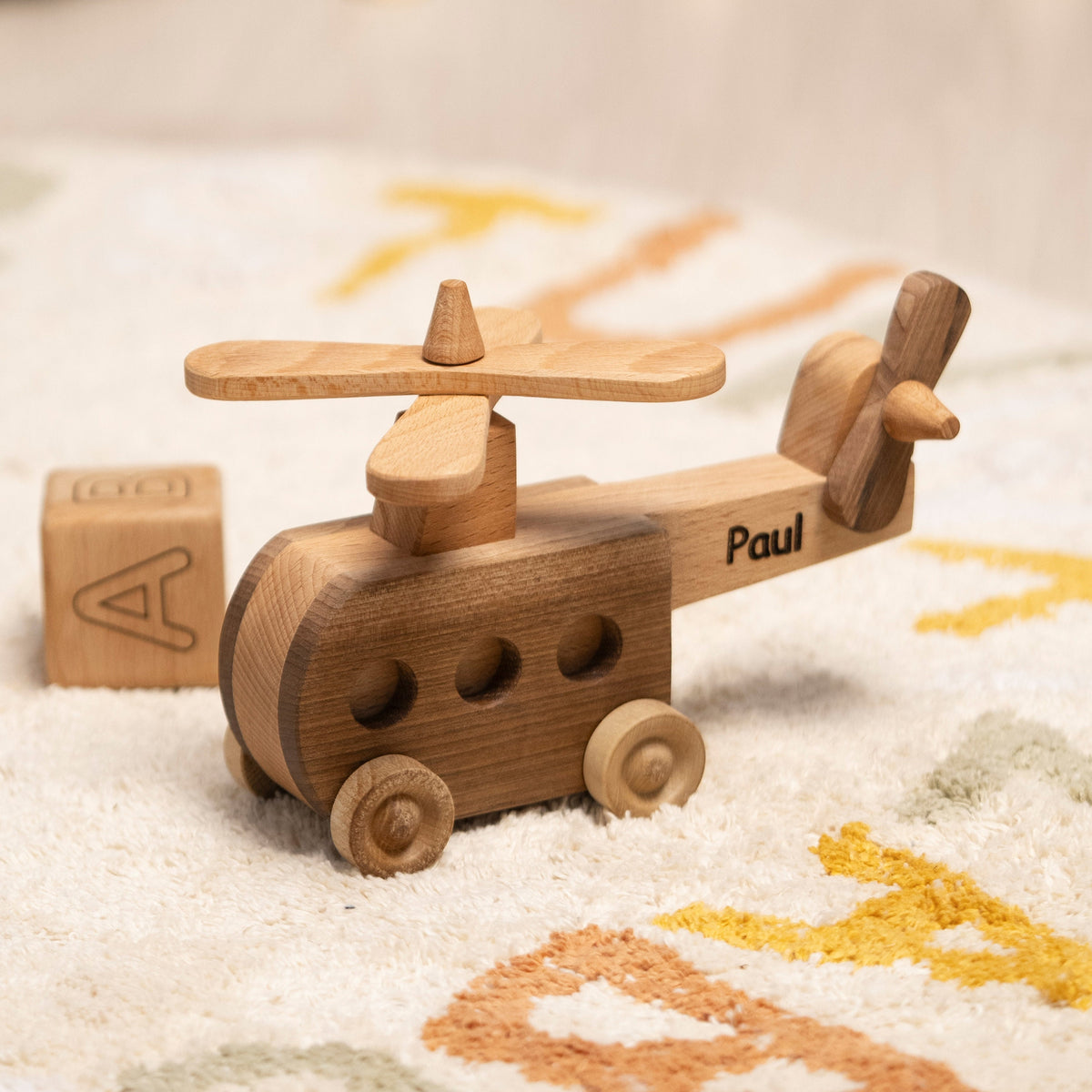 Sturdy Wooden Helicopter Toy with Hinged Back – handmade wooden toy, photo 1