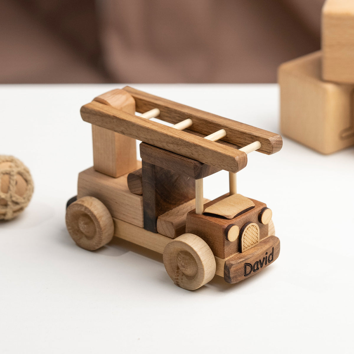 Mini Wooden Ladder Fire Truck – handmade wooden toy, photo 3