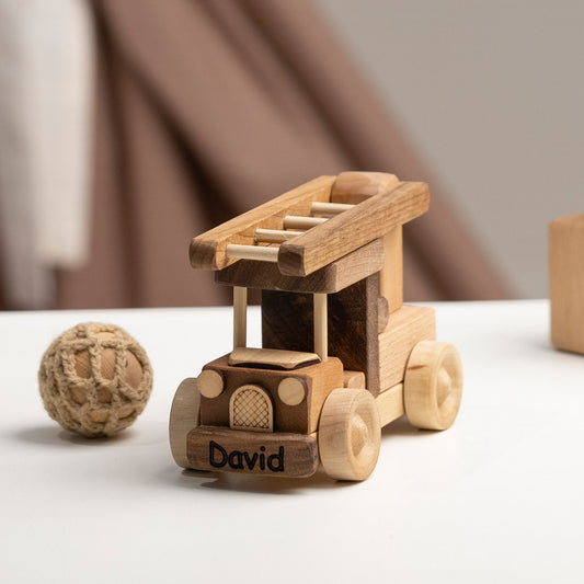 Mini Wooden Ladder Fire Truck – handmade wooden toy, photo 2