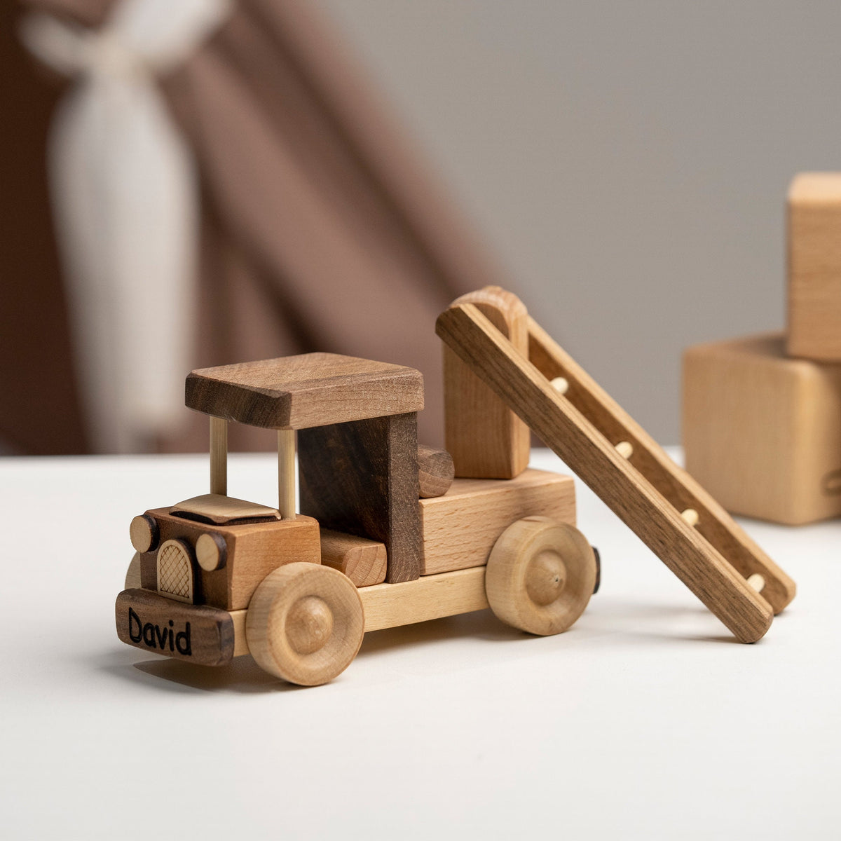 Mini Wooden Ladder Fire Truck – handmade wooden toy, photo 4