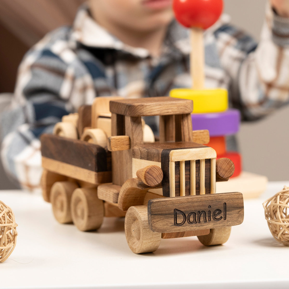 Wooden Tow Truck Toy with Car – handmade wooden toy, photo 11