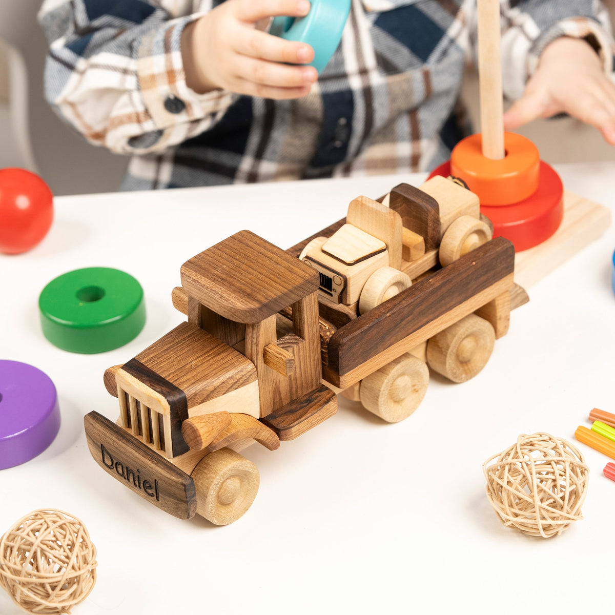 Wooden Tow Truck Toy with Car – handmade wooden toy, photo 3