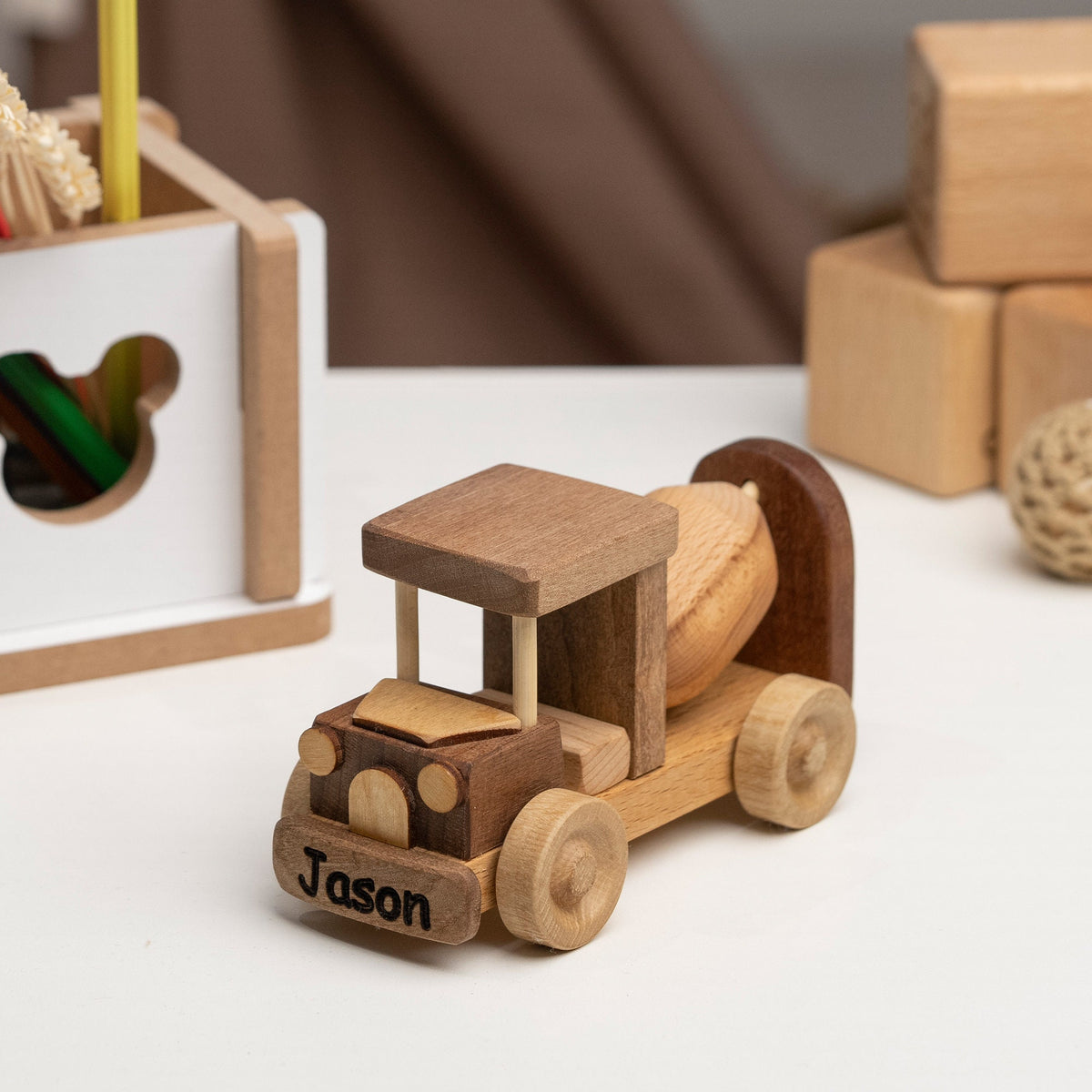 Mini Wooden Cement Mixer Toy – handmade wooden toy, photo 3