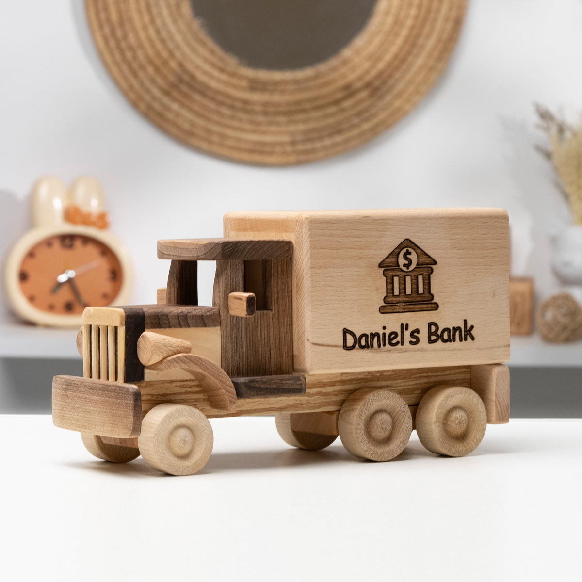 Wooden Truck Piggy Bank with Name Engraving – handmade wooden toy, photo 7