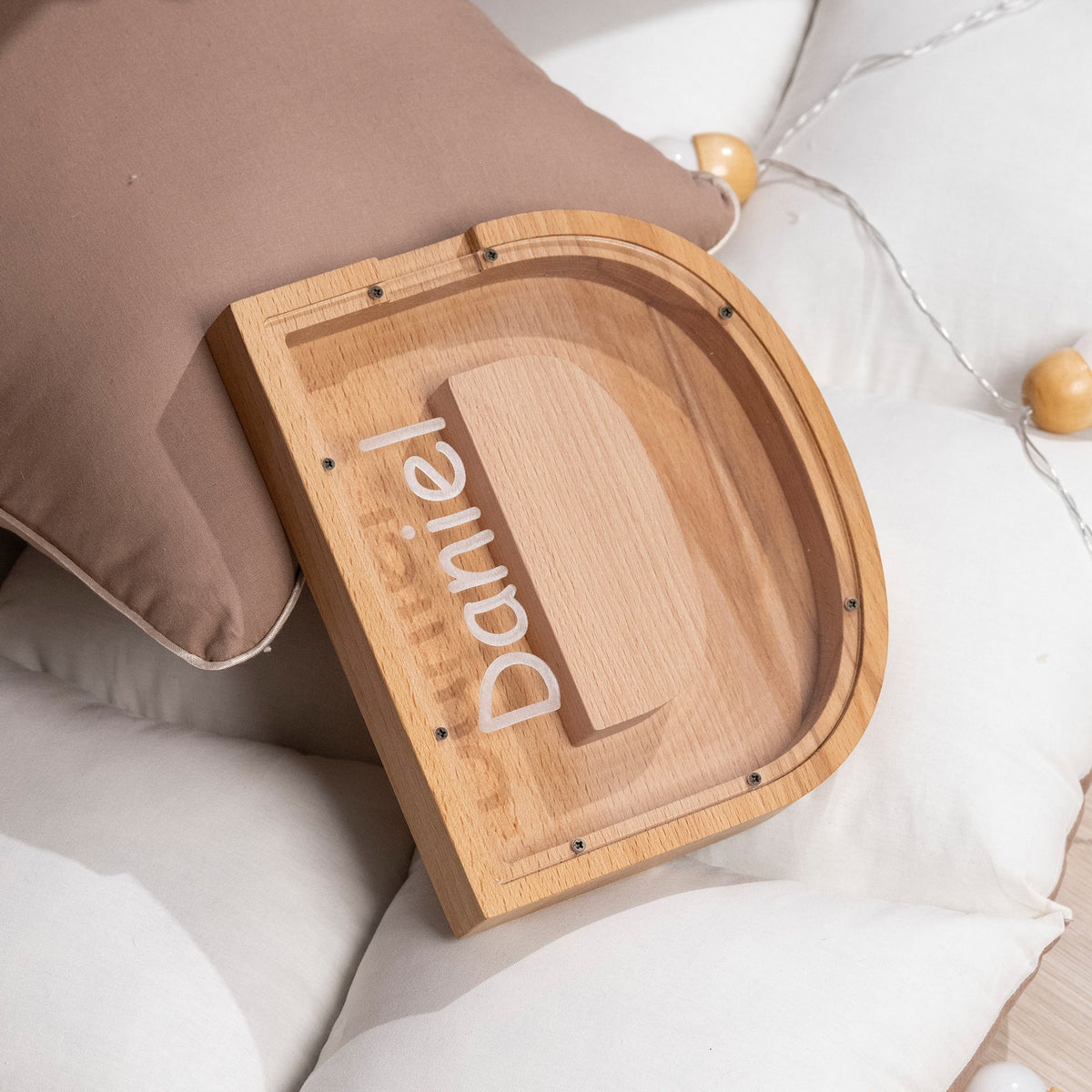 Wooden Letter Piggy Bank with Name Engraving – handmade wooden toy, photo 3