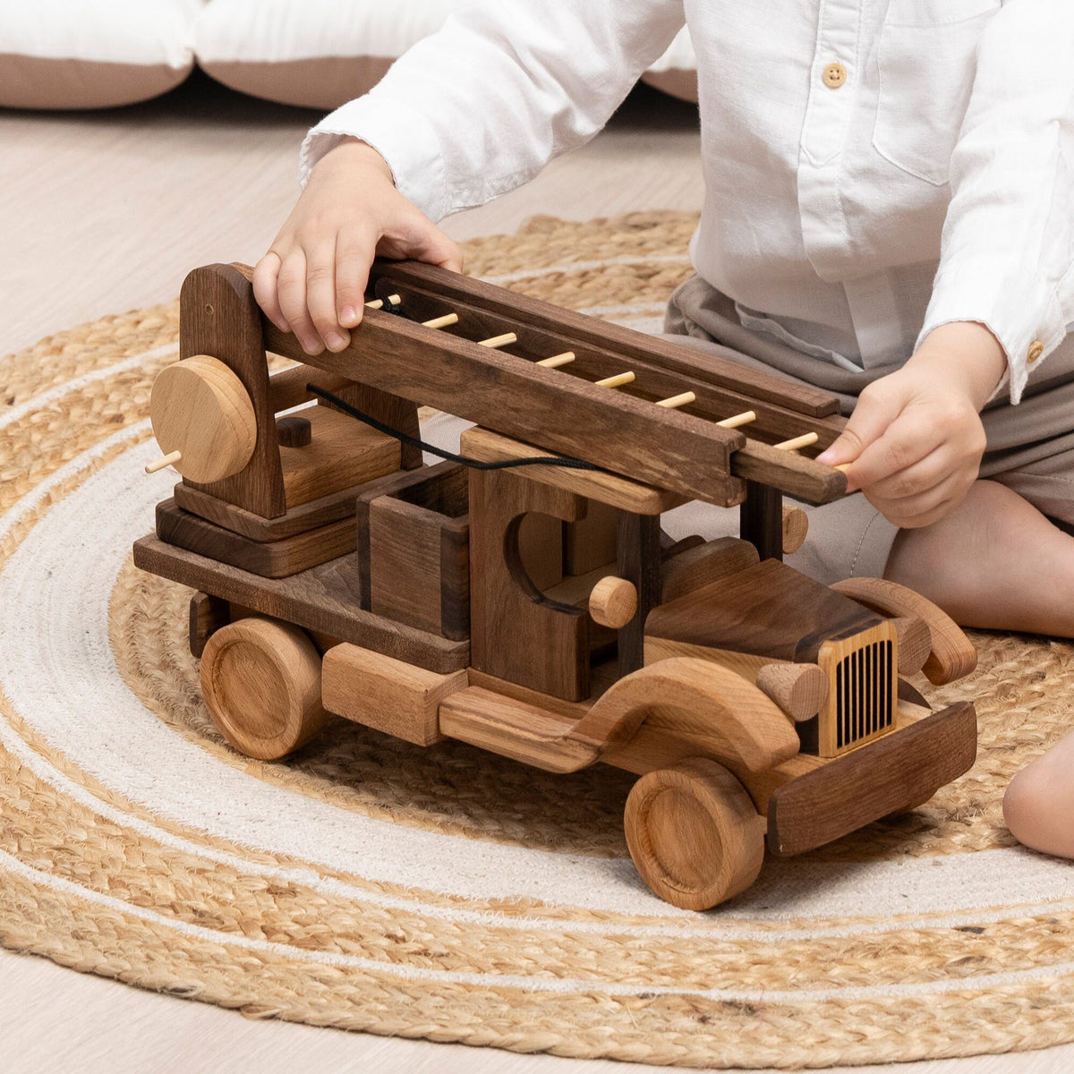 Large Vintage Wooden Fire Truck with Ladder – handmade wooden toy, photo 10