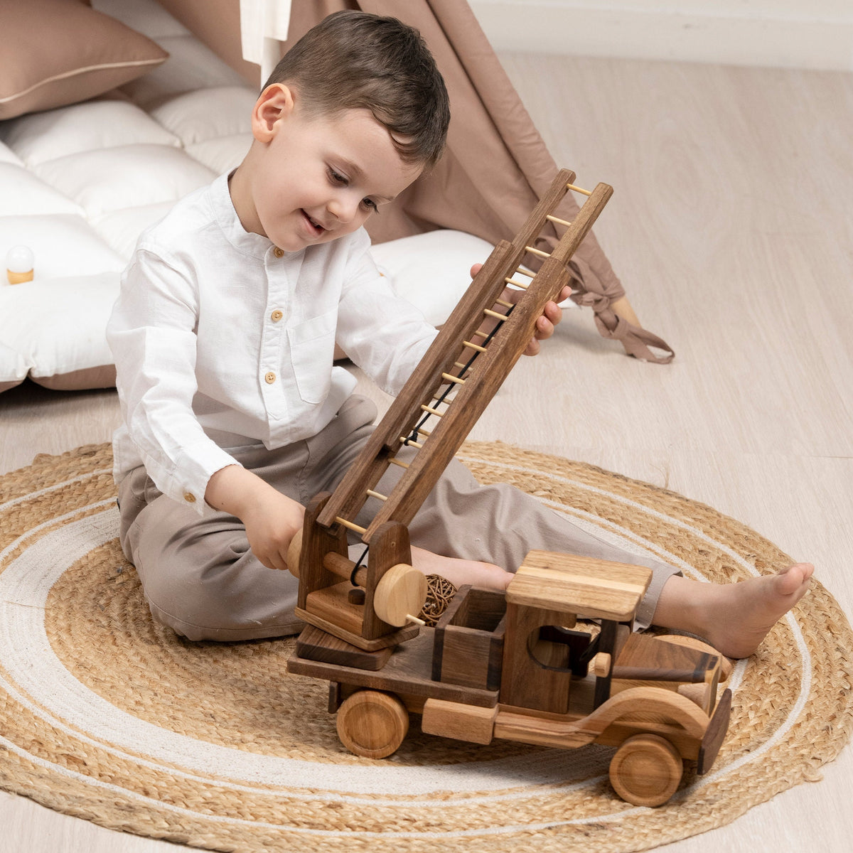 Large Vintage Wooden Fire Truck with Ladder – handmade wooden toy, photo 8