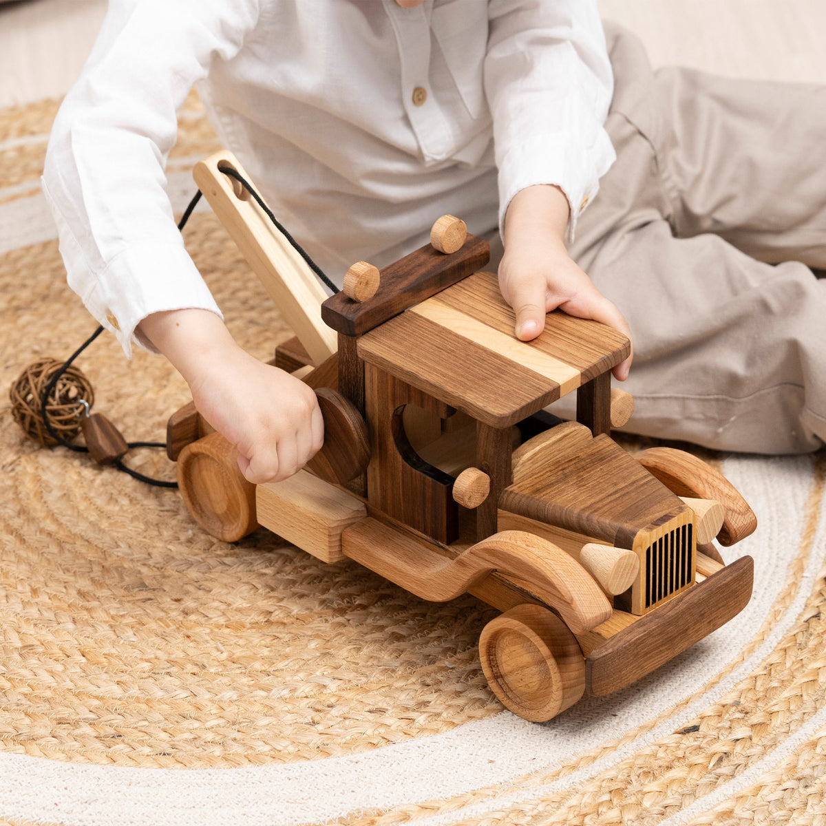 Large Wooden Wrecker Tow Truck with Crane – handmade wooden toy, photo 8