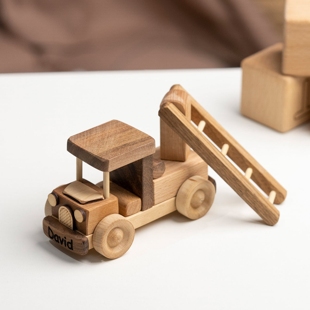 Mini Wooden Ladder Fire Truck – handmade wooden toy, photo 5