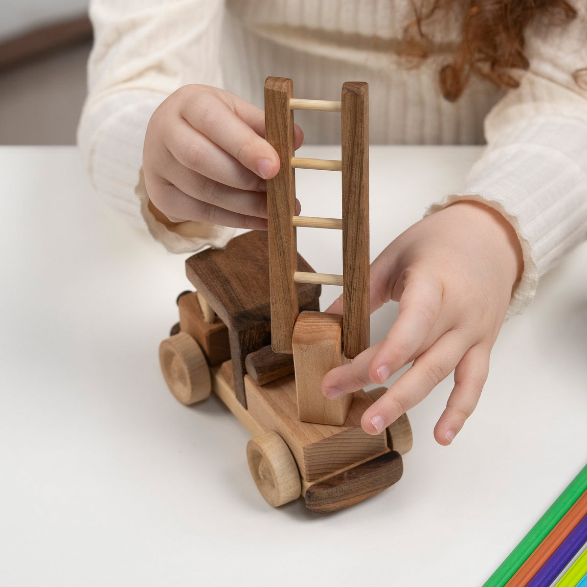 Mini Wooden Ladder Fire Truck – handmade wooden toy, photo 11