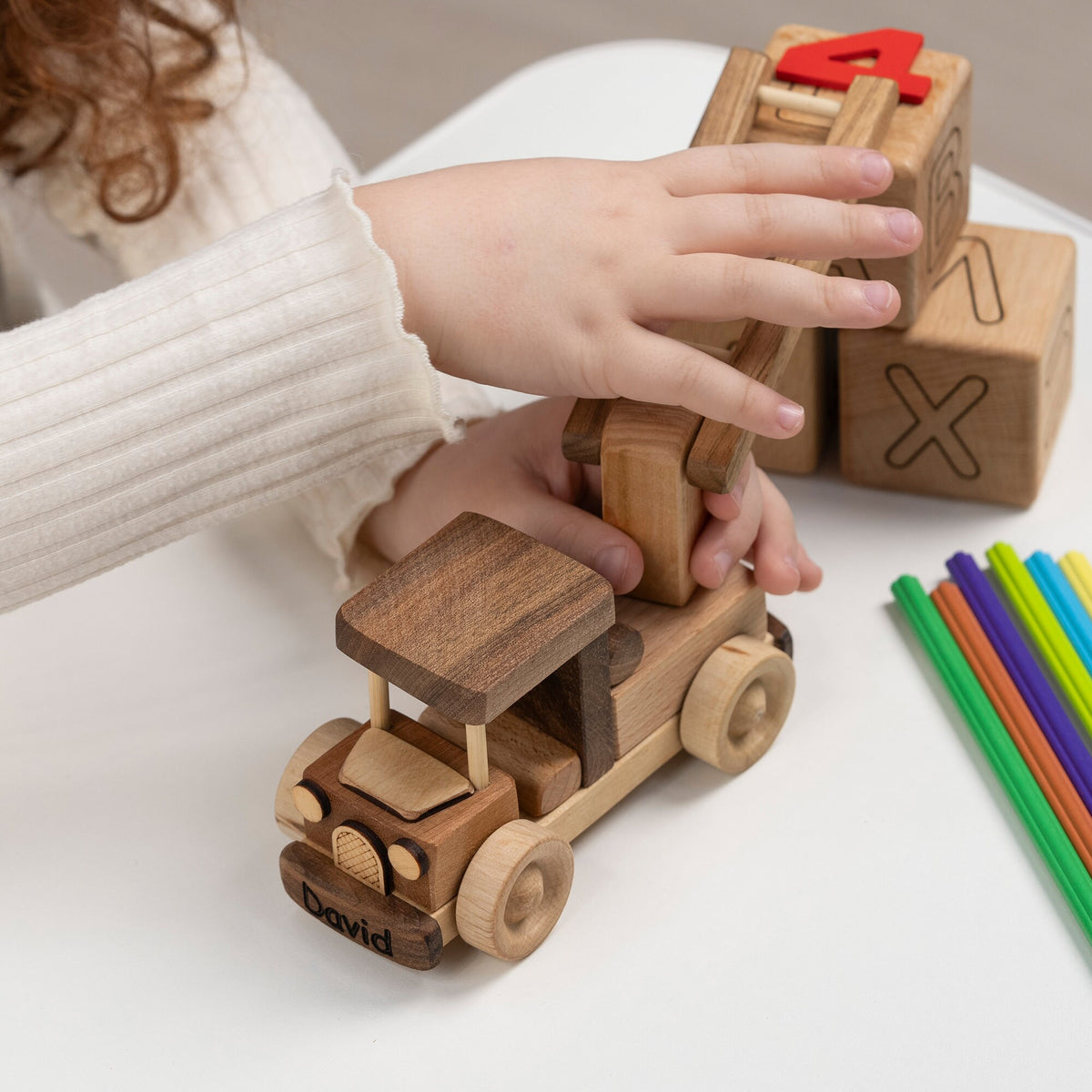 Mini Wooden Ladder Fire Truck – handmade wooden toy, photo 6