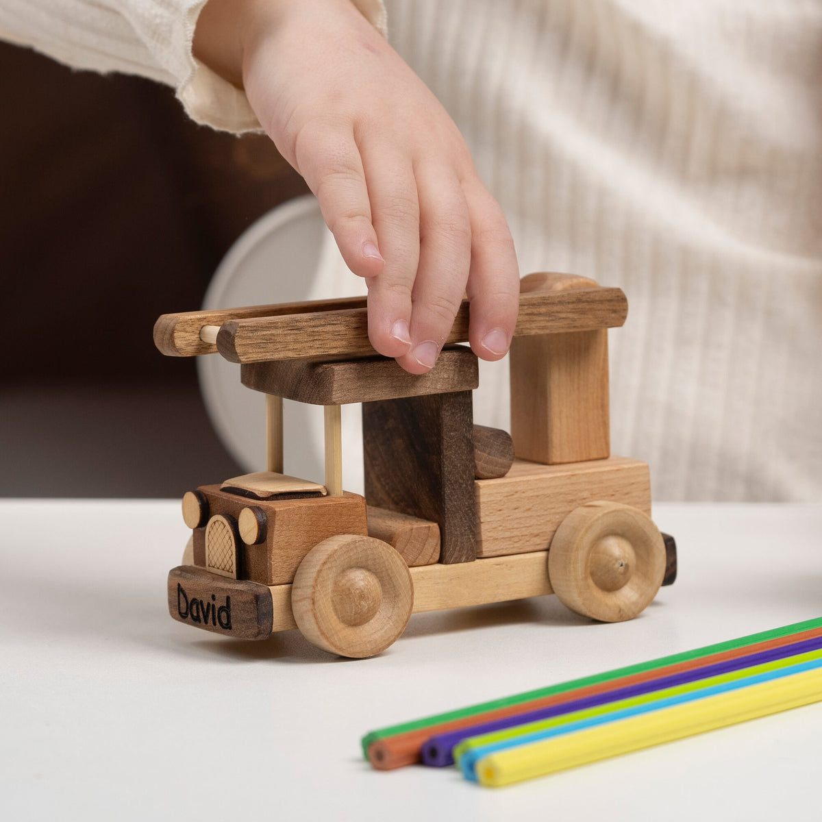 Mini Wooden Ladder Fire Truck – handmade wooden toy, photo 13