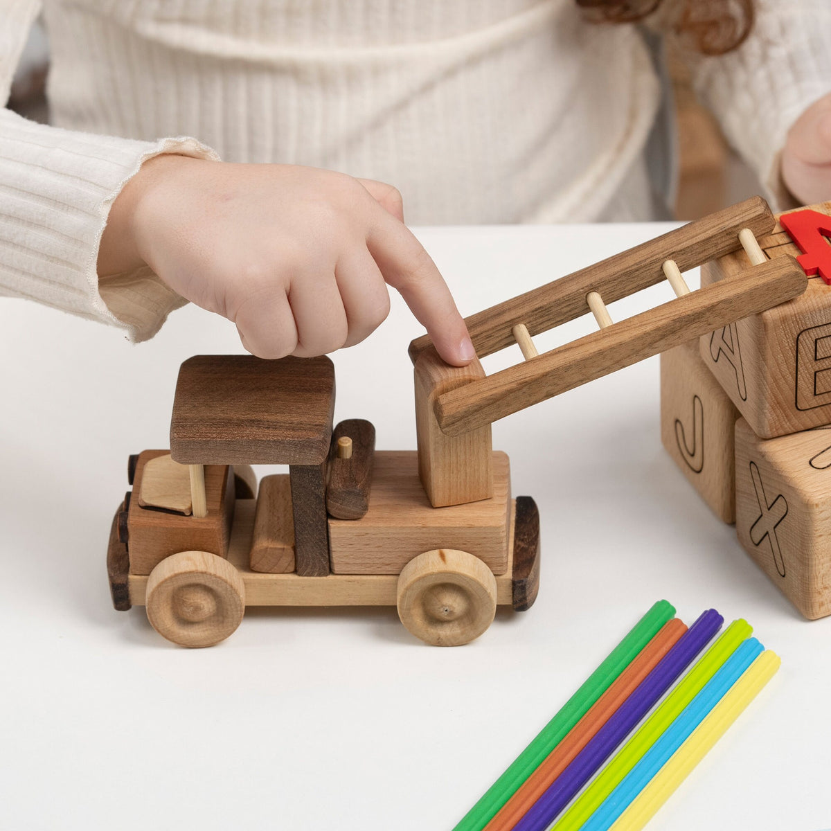 Mini Wooden Ladder Fire Truck – handmade wooden toy, photo 8