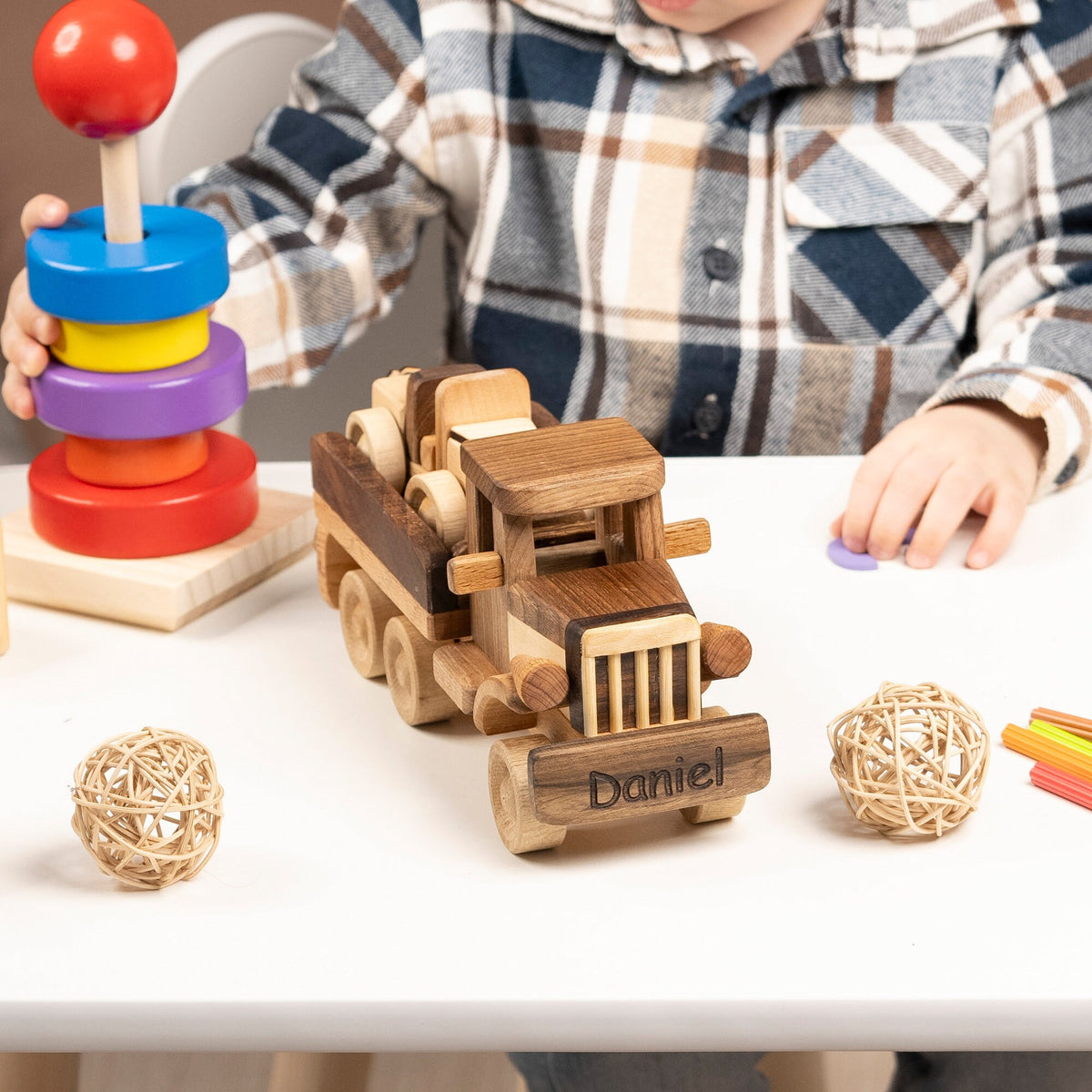 Wooden Tow Truck Toy with Car – handmade wooden toy, photo 4