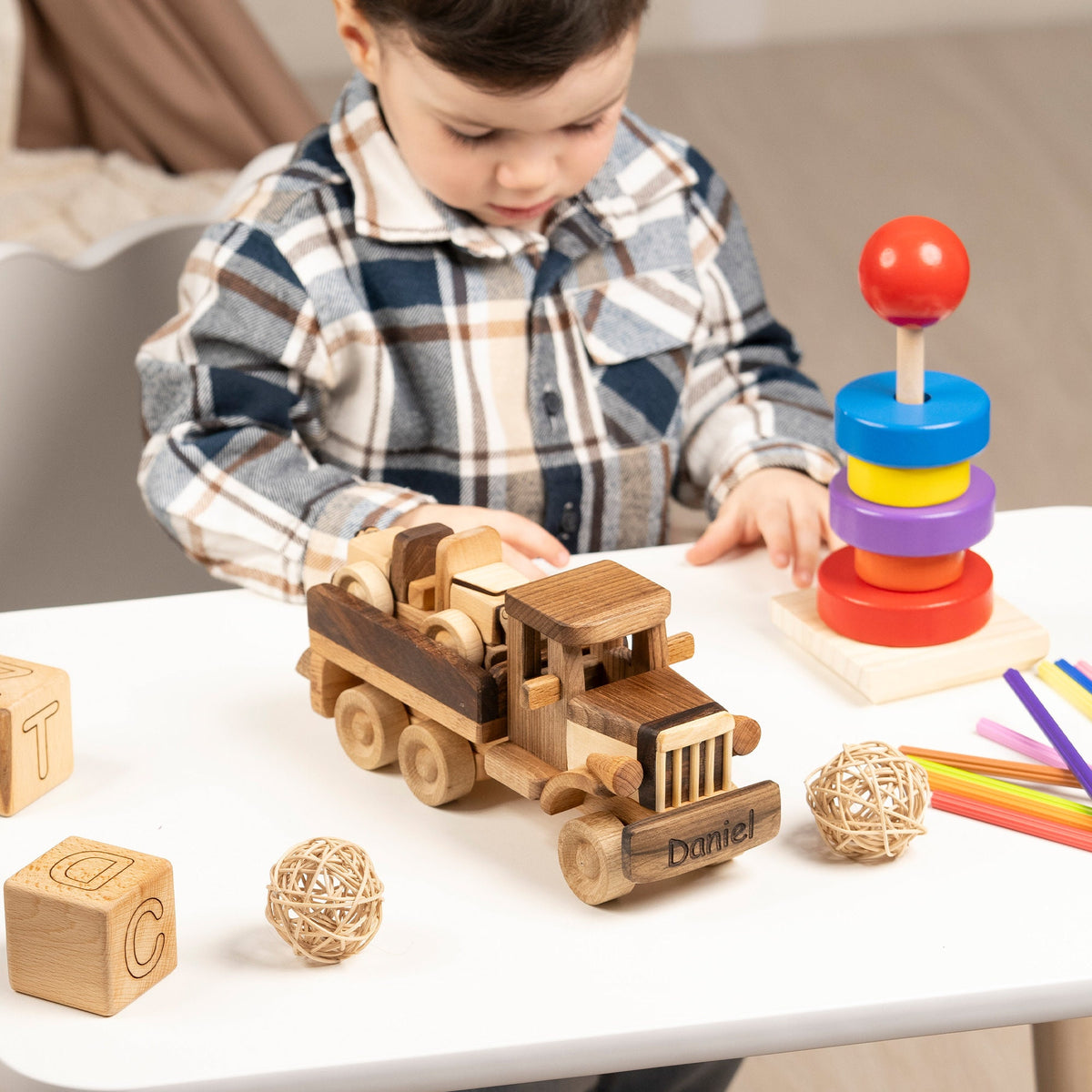 Wooden Tow Truck Toy with Car – handmade wooden toy, photo 6