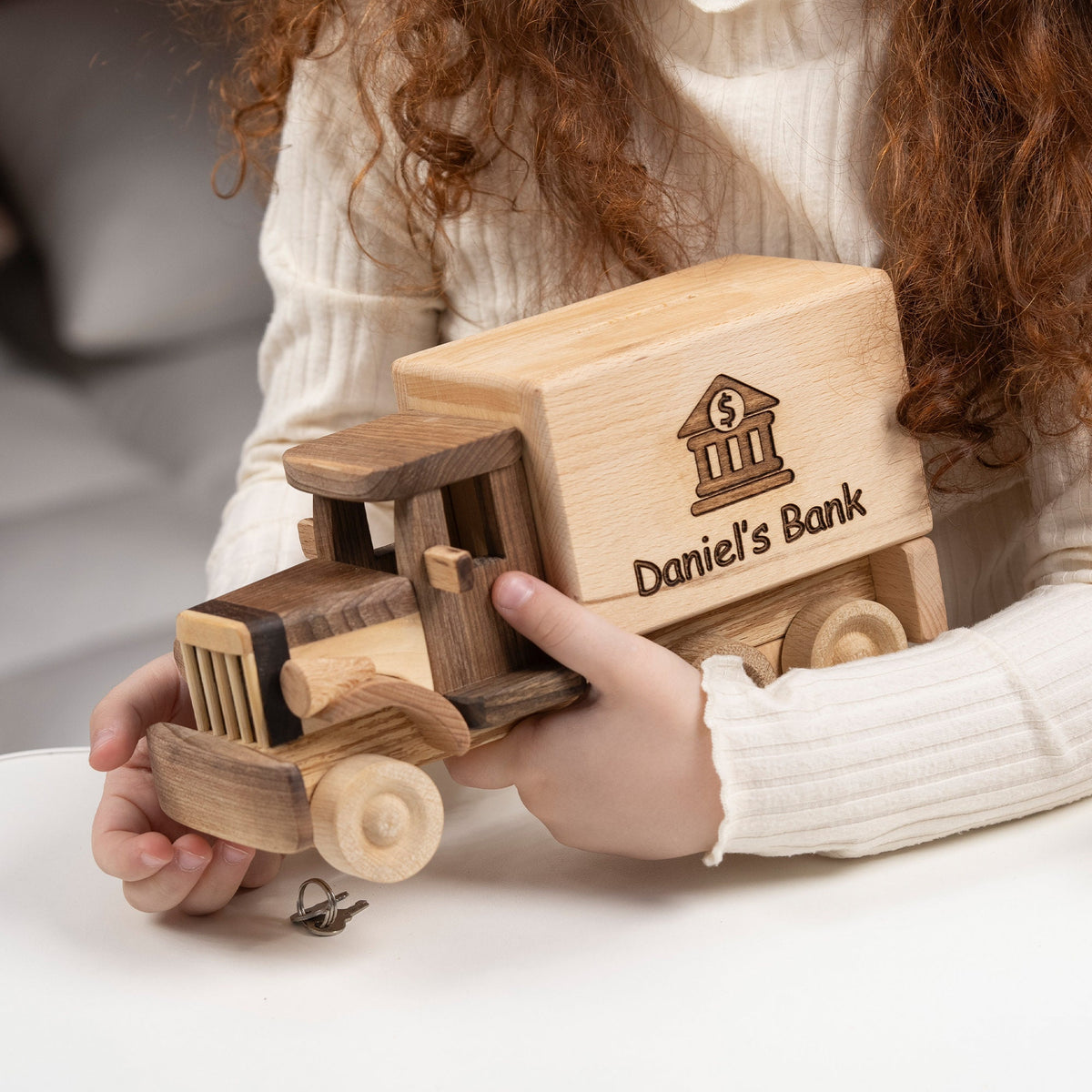 Wooden Truck Piggy Bank with Name Engraving – handmade wooden toy, photo 3