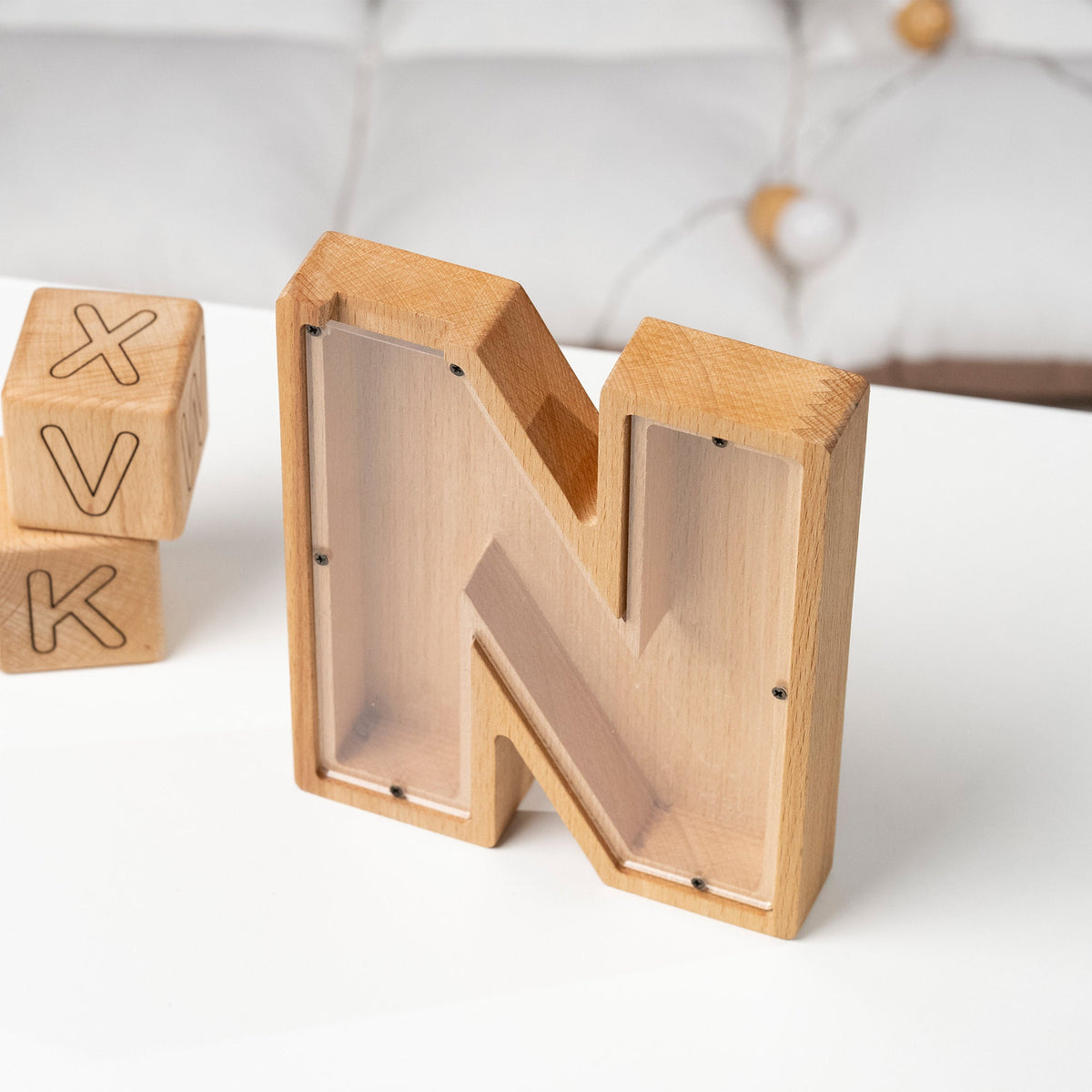 Wooden Letter Piggy Bank with Name Engraving – handmade wooden toy, photo 6