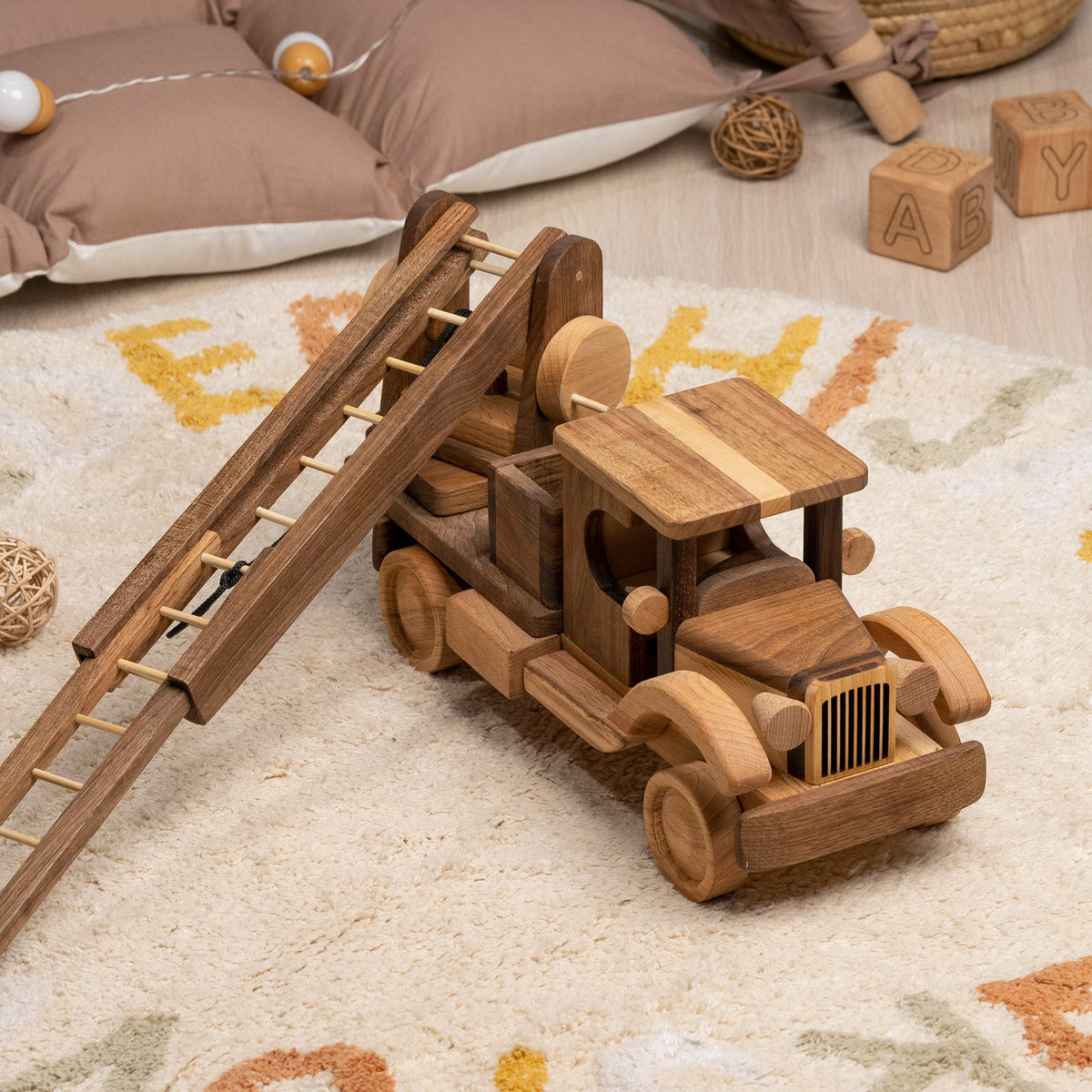 Large Vintage Wooden Fire Truck with Ladder – handmade wooden toy, photo 7