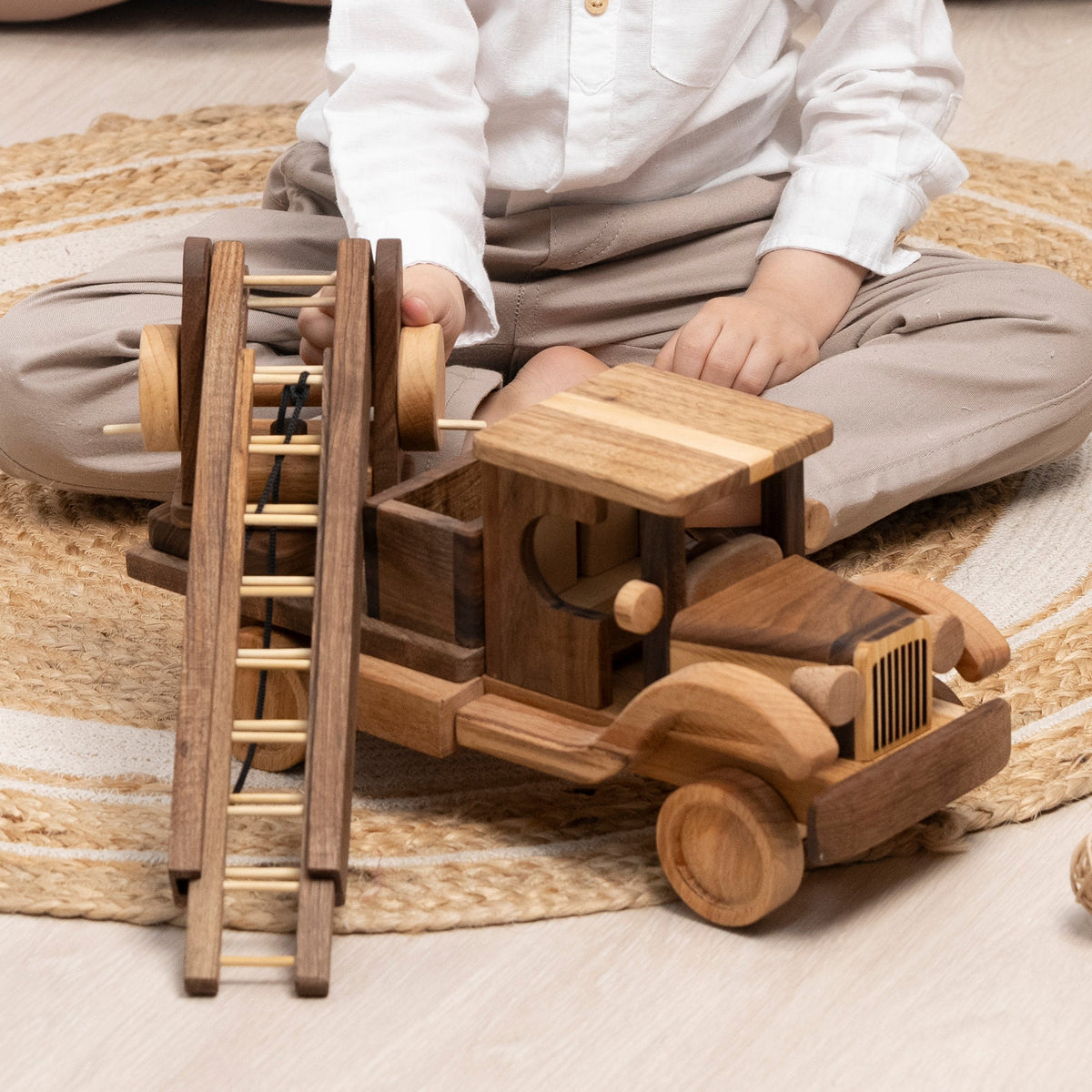 Large Vintage Wooden Fire Truck with Ladder – handmade wooden toy, photo 11