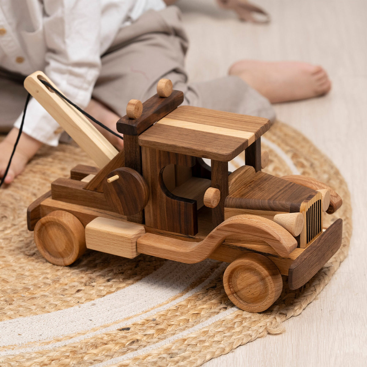 Large Wooden Wrecker Tow Truck with Crane – handmade wooden toy, photo 7