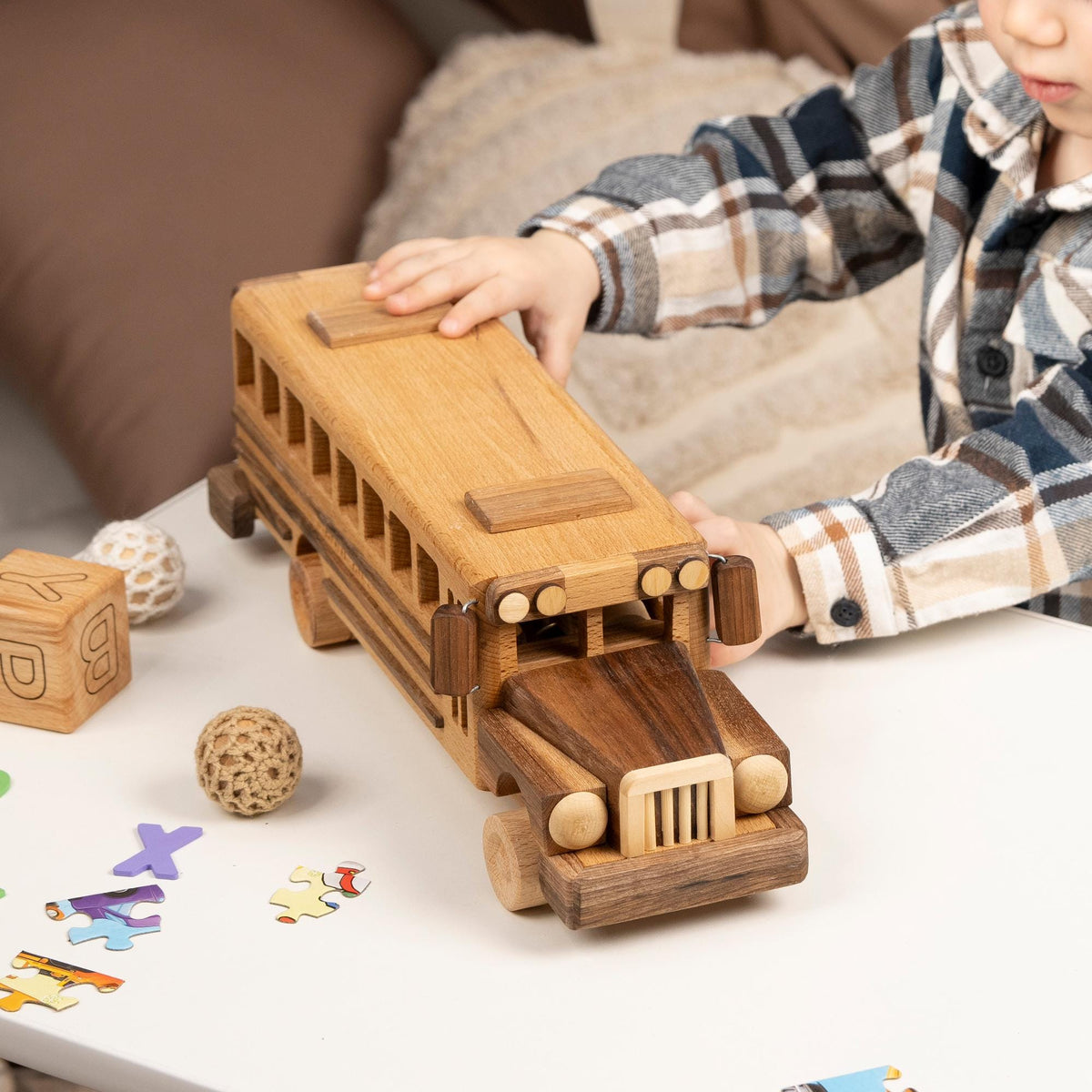 Wooden School Bus Toy in Two Sizes – handmade wooden toy, photo 2