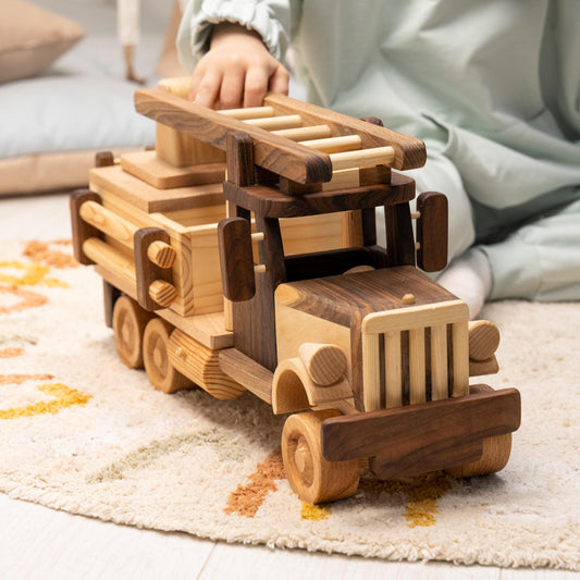 Large Wooden Fire Truck with Extending Ladder – handmade wooden toy, photo 2