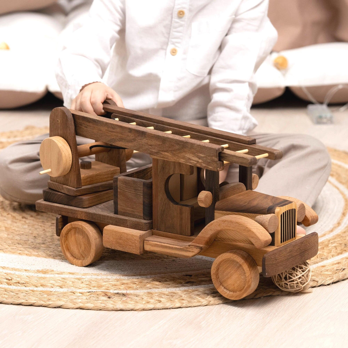 Large Vintage Wooden Fire Truck with Ladder – handmade wooden toy, photo 1