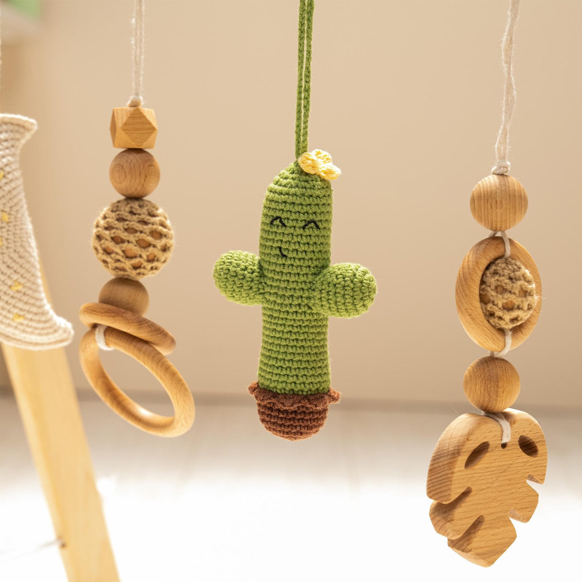 Cactus & Bear Wooden Baby Gym with Crocheted Toys – handmade wooden toy, photo 2