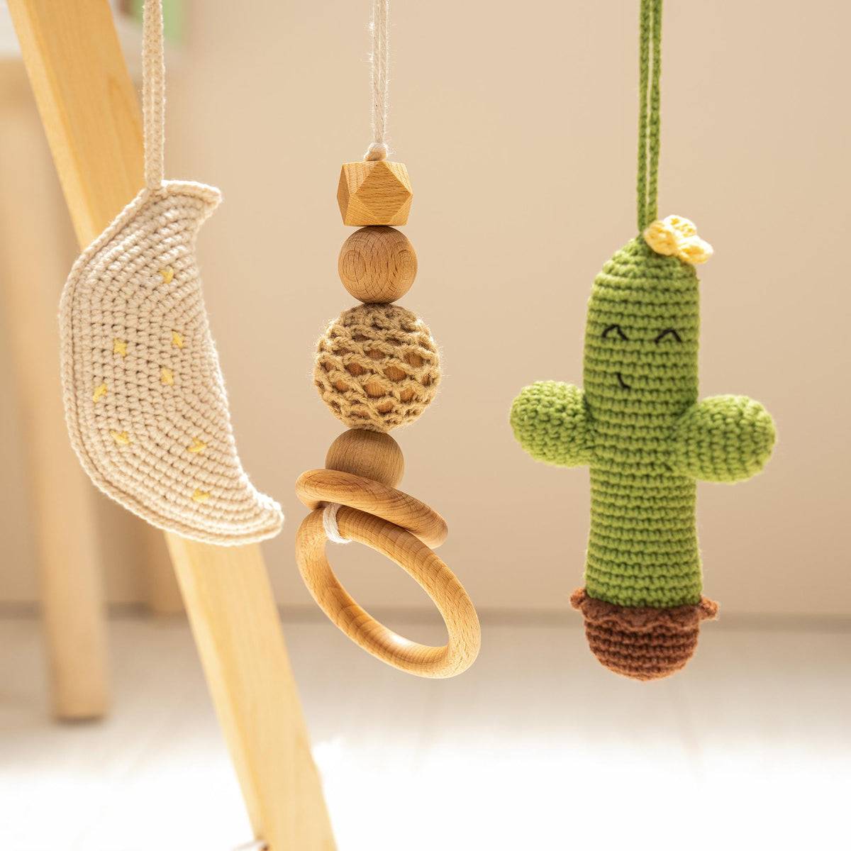 Cactus & Bear Wooden Baby Gym with Crocheted Toys – handmade wooden toy, photo 4