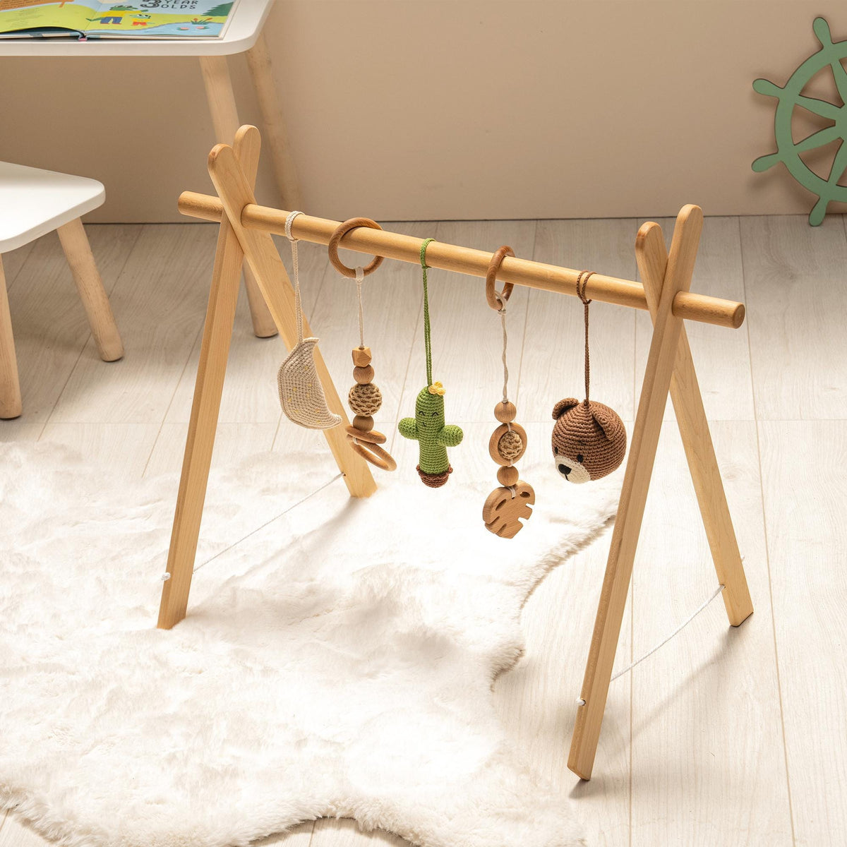Cactus & Bear Wooden Baby Gym with Crocheted Toys – handmade wooden toy, photo 5