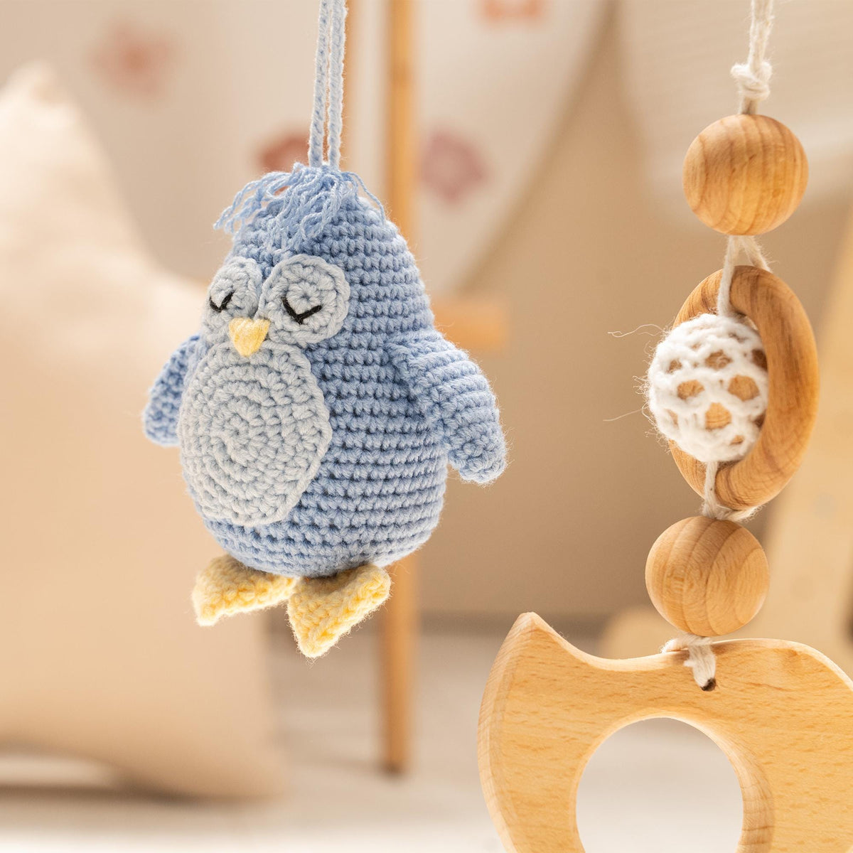 Penguin, Moon & Star Wooden Baby Gym – handmade wooden toy, photo 5