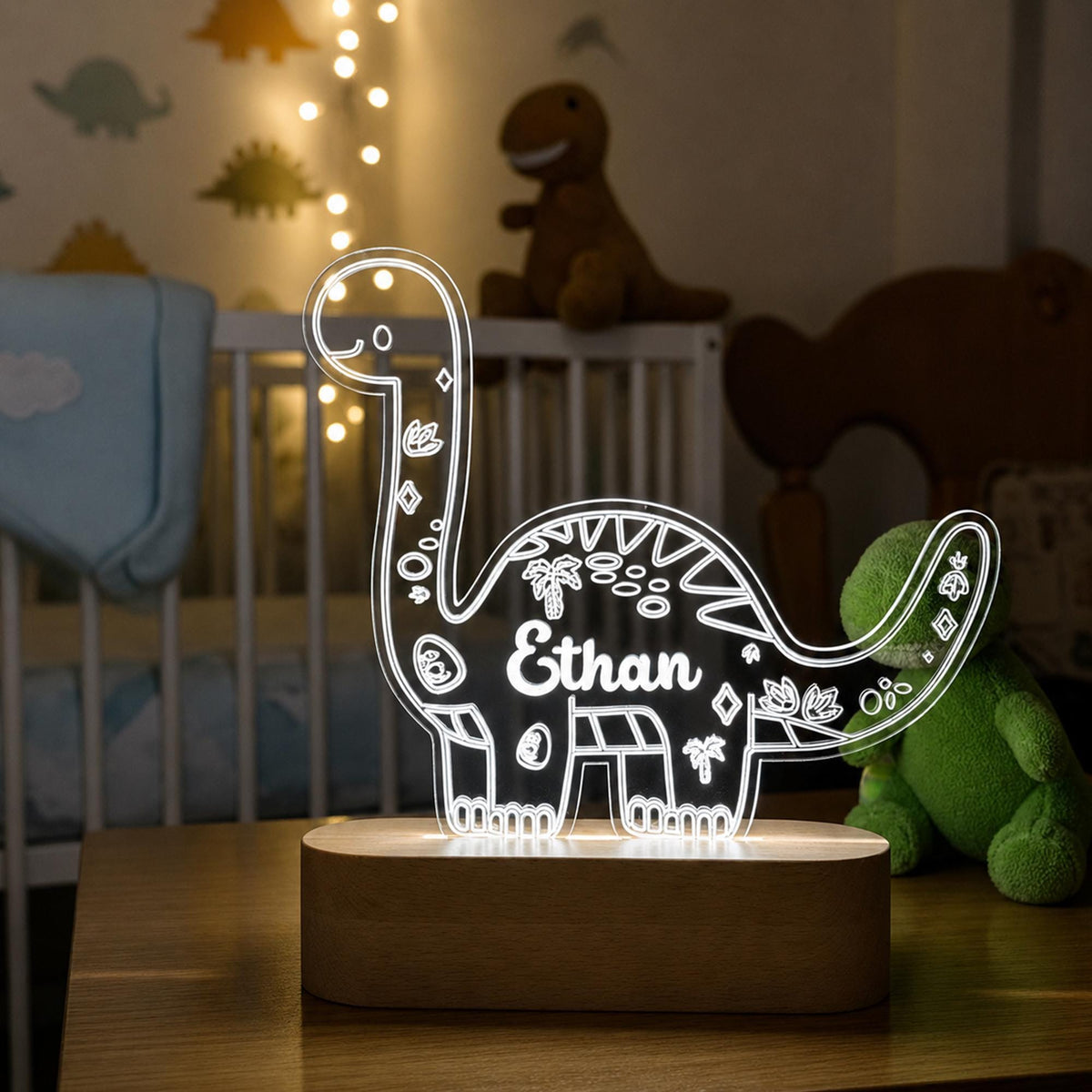 Personalized long-neck dinosaur name night light