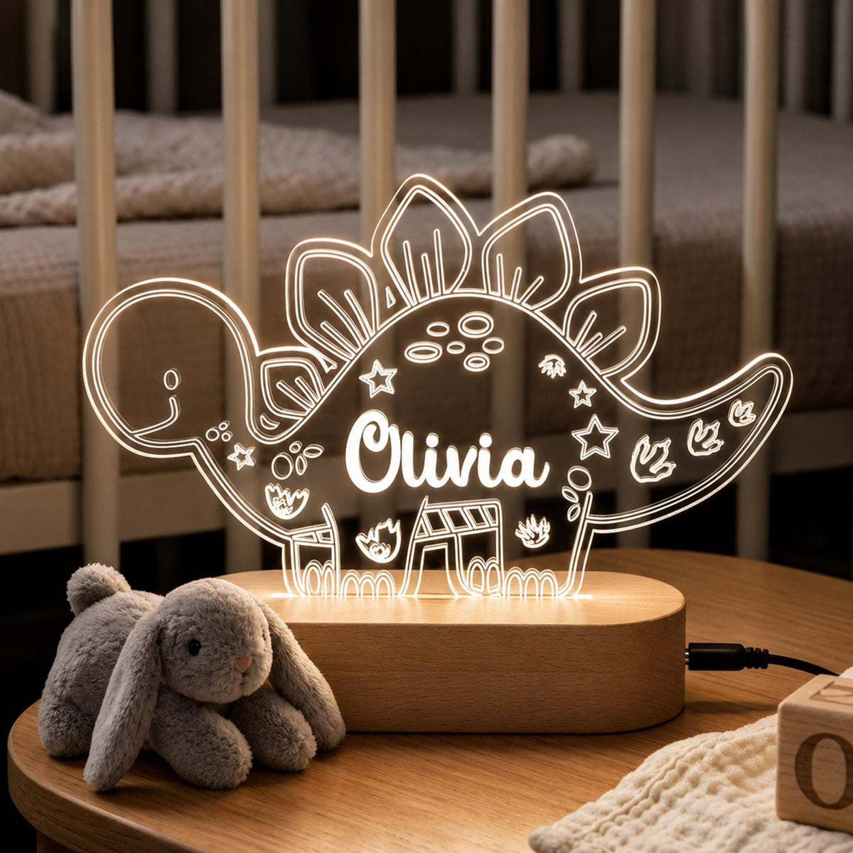 Personalized stegosaurus dinosaur name night light